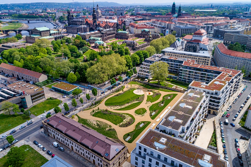Luftbild Palais am Herzogin Garten und Altstadt